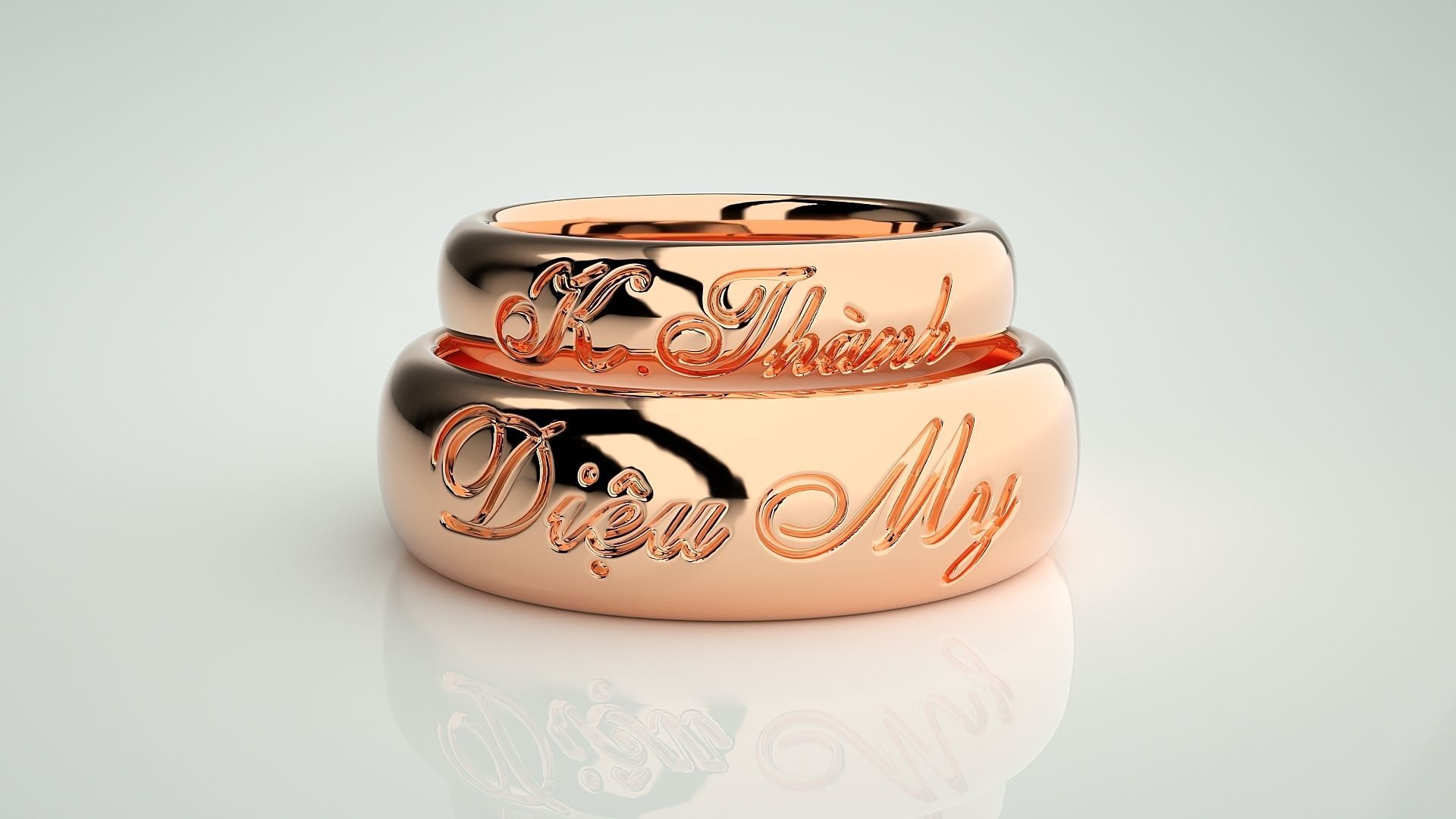 His and Her Plain Gold Couple Band Ring 3dm stl render detail 3D print model_2