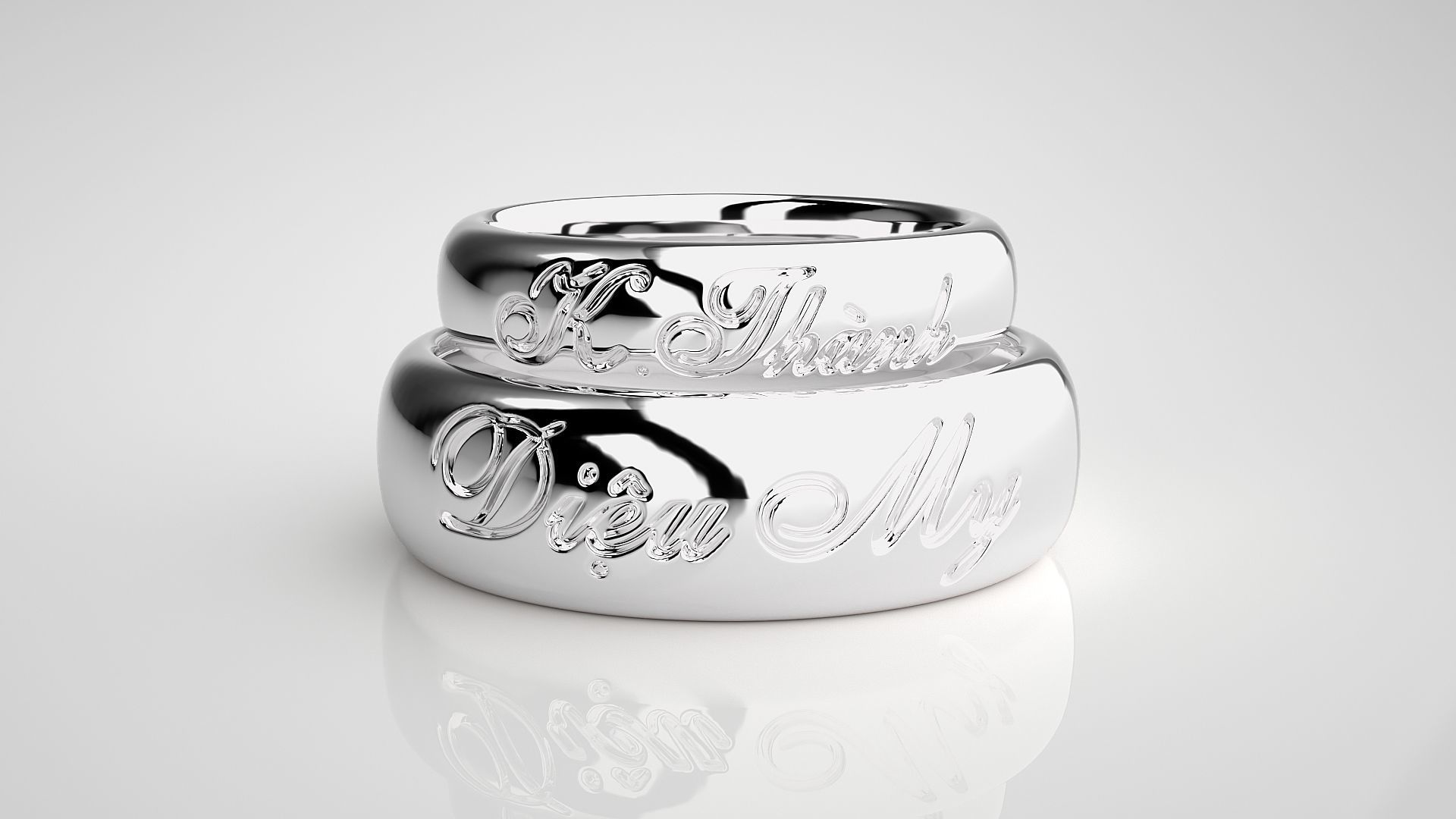 His and Her Plain Gold Couple Band Ring 3dm stl render detail 3D print model_7