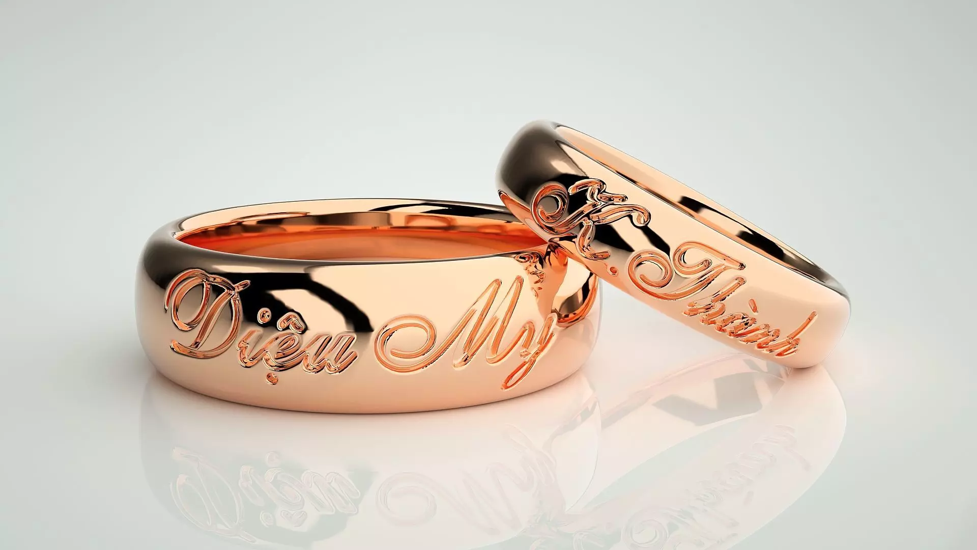 His and Her Plain Gold Couple Band Ring 3dm stl render detail 3D print model_0