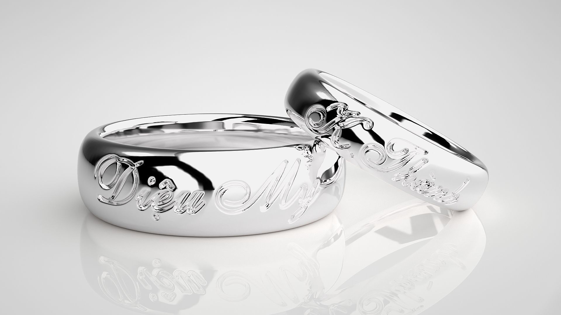 His and Her Plain Gold Couple Band Ring 3dm stl render detail 3D print model_5