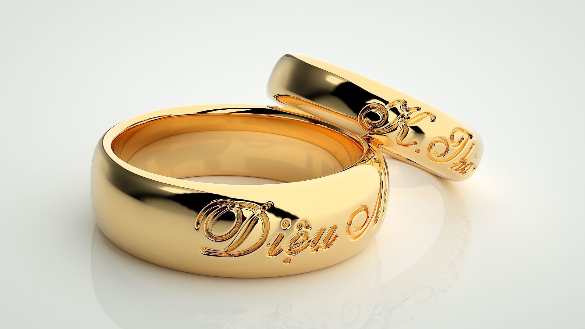 His and Her Plain Gold Couple Band Ring 3dm stl render detail 3D print model_10