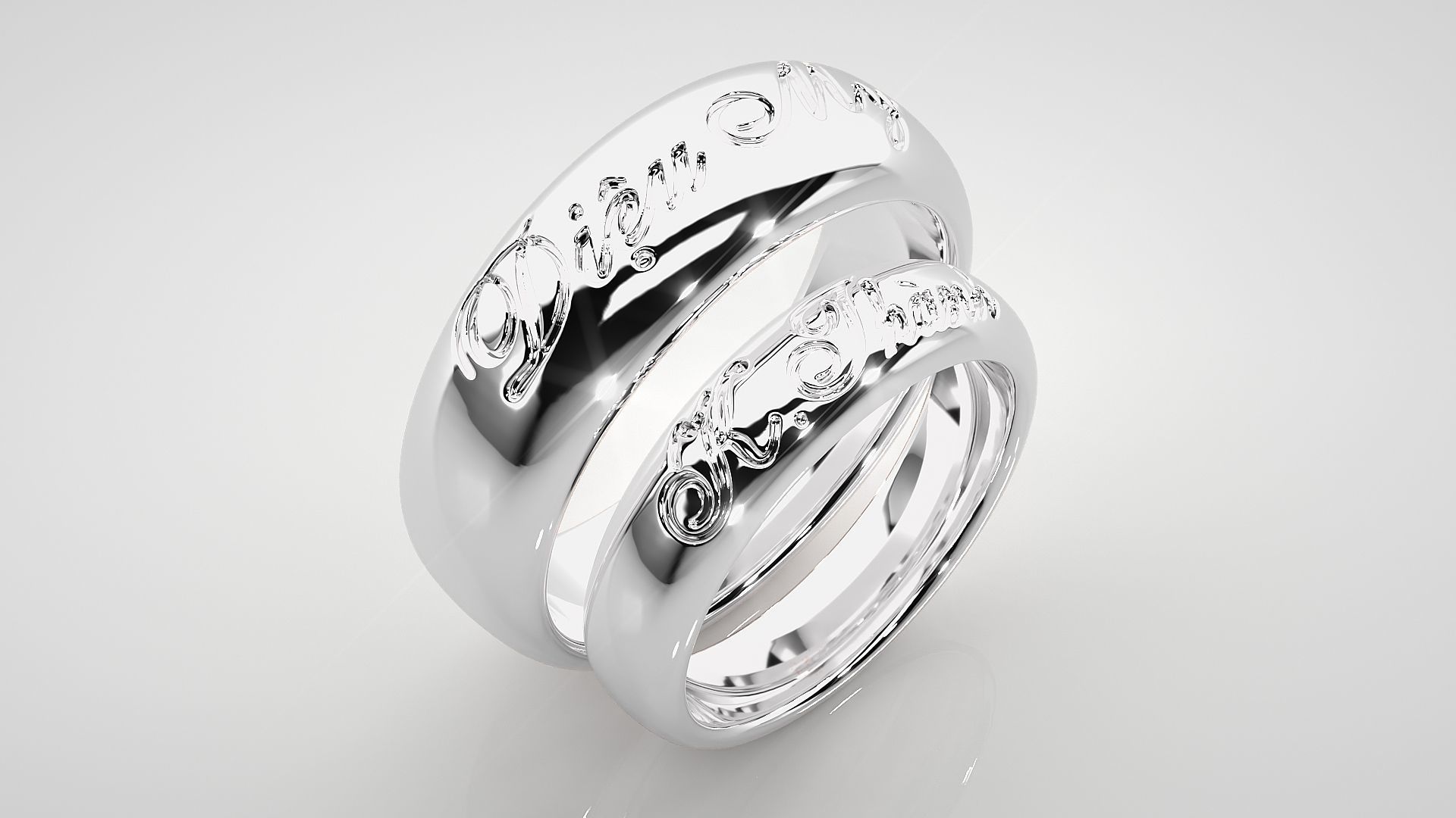 His and Her Plain Gold Couple Band Ring 3dm stl render detail 3D print model_8