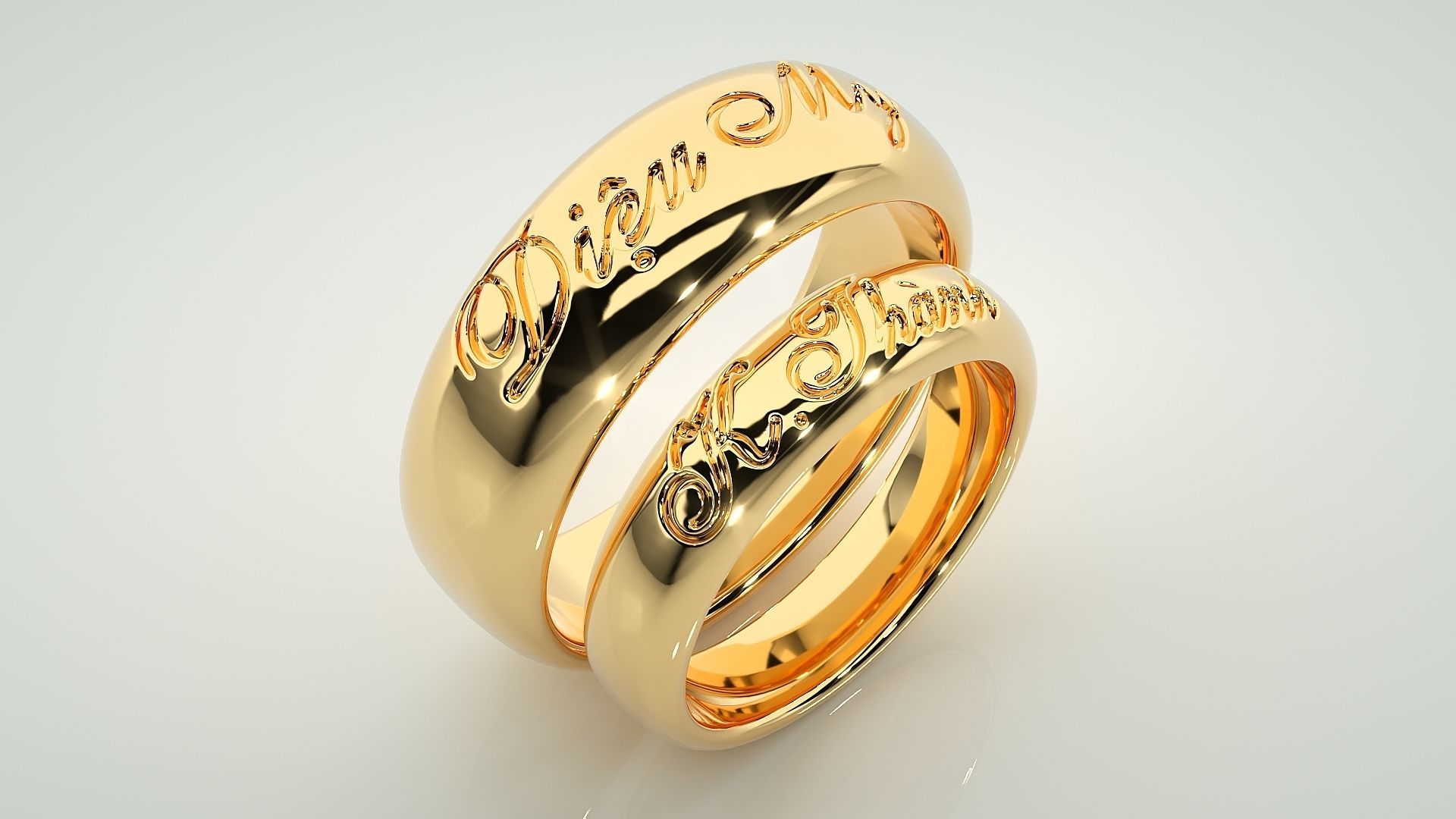 His and Her Plain Gold Couple Band Ring 3dm stl render detail 3D print model_12