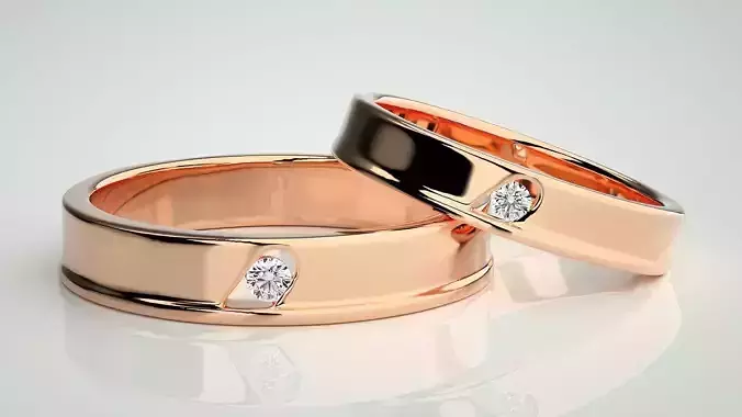 Solitaire Couple Band Ring 3dm stl render detail 
