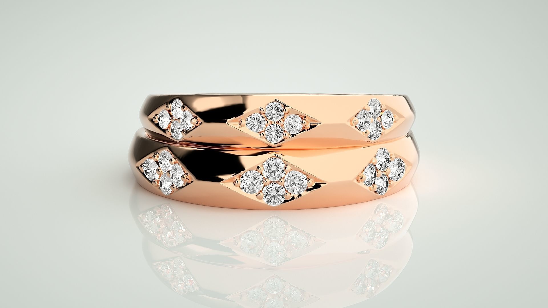 Diamond Couple Band Ring 3dm stl render detail 3D print model_2