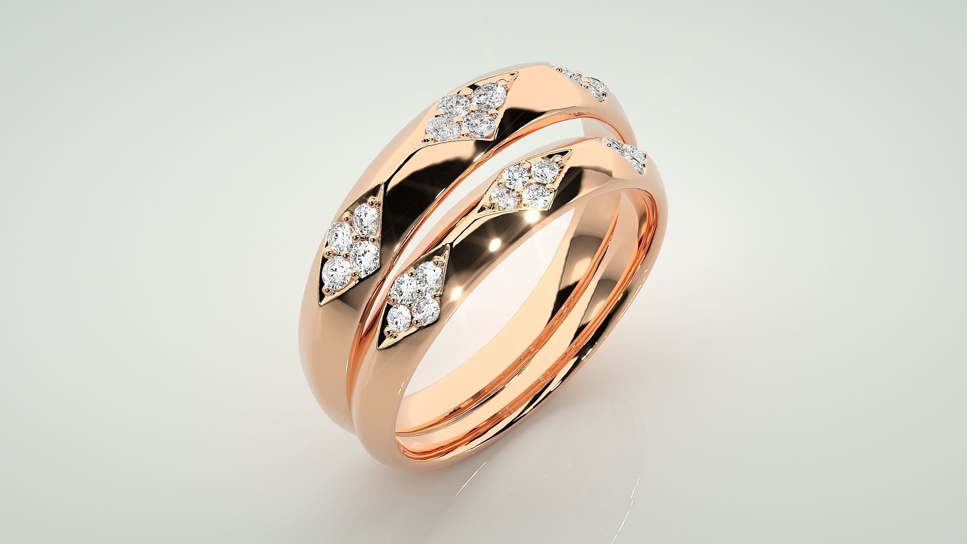 Diamond Couple Band Ring 3dm stl render detail 3D print model_4