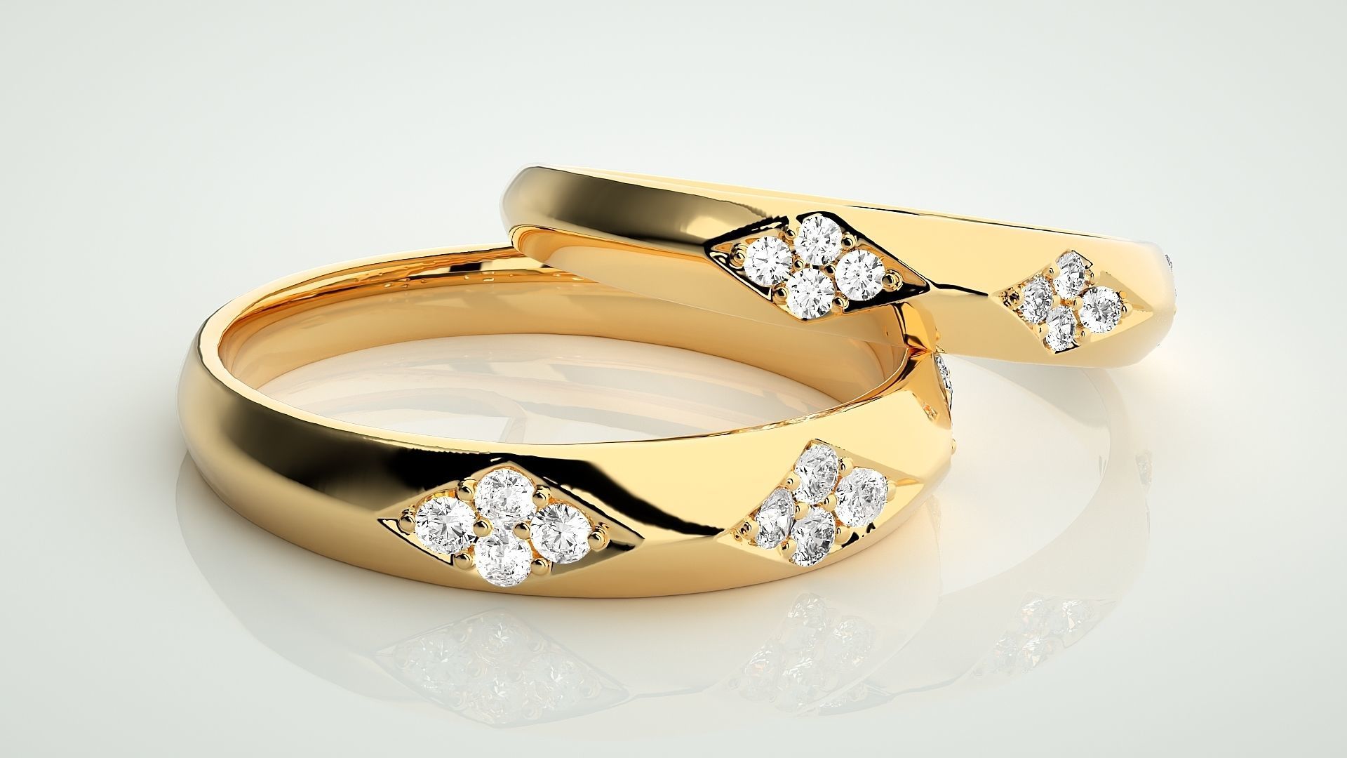 Diamond Couple Band Ring 3dm stl render detail 3D print model_10