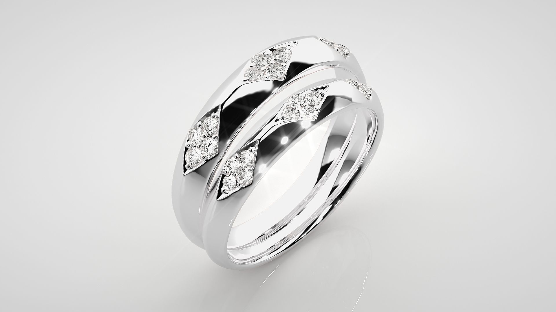 Diamond Couple Band Ring 3dm stl render detail 3D print model_8