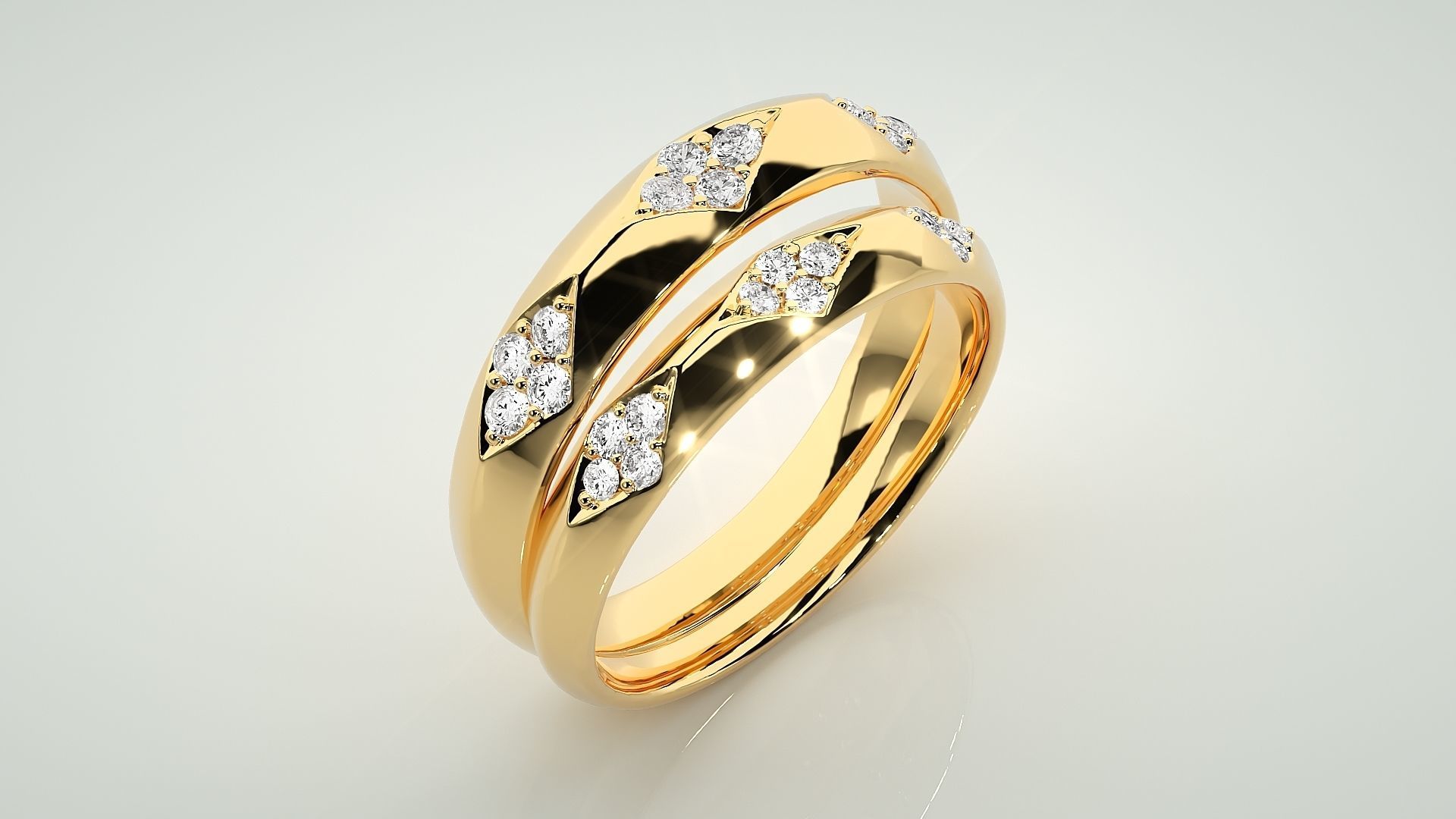 Diamond Couple Band Ring 3dm stl render detail 3D print model_12
