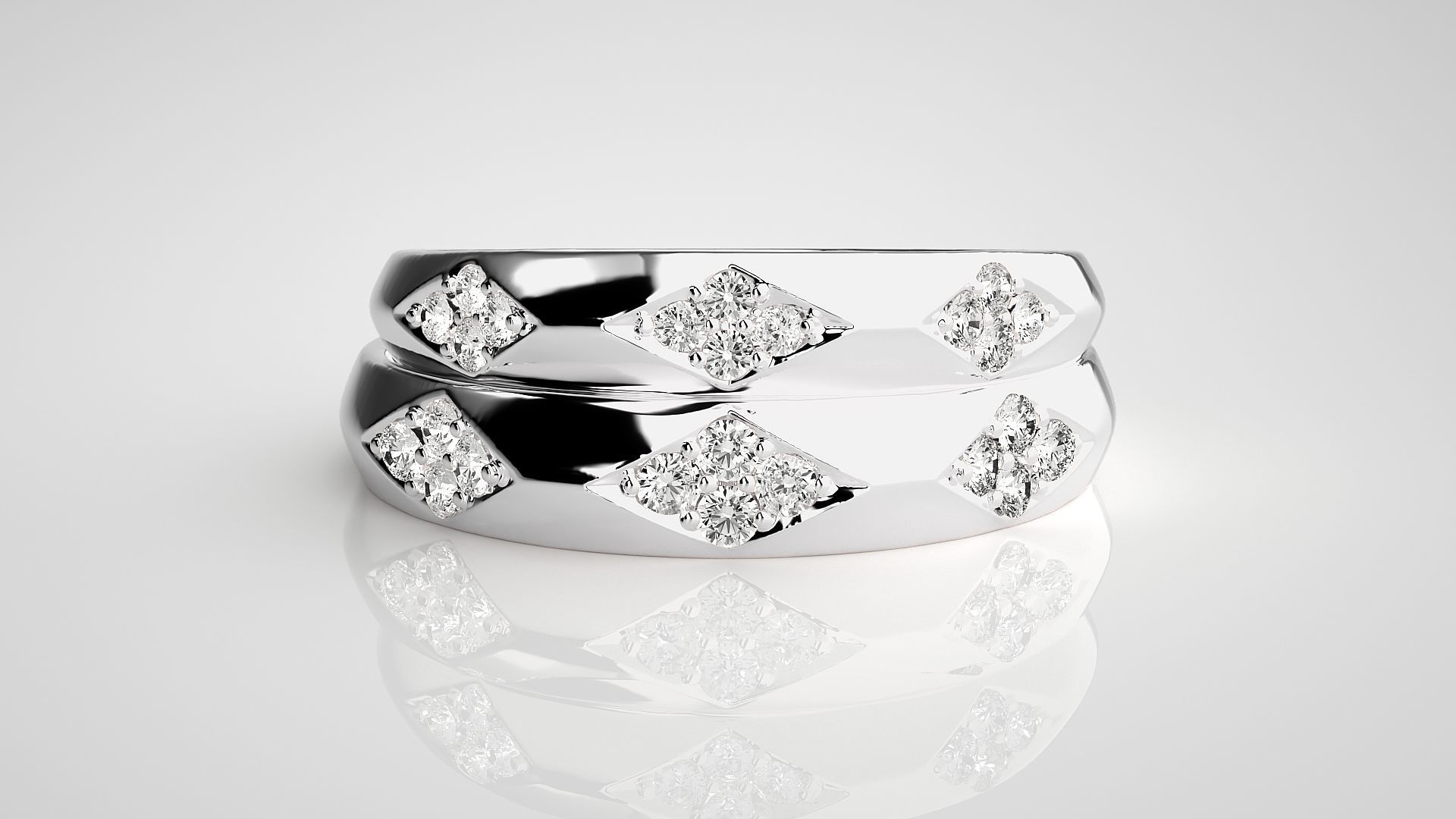 Diamond Couple Band Ring 3dm stl render detail 3D print model_7