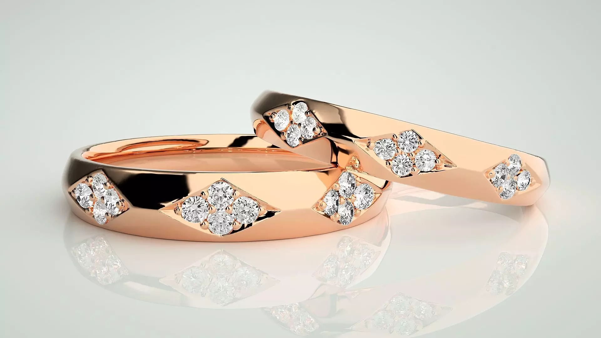 Diamond Couple Band Ring 3dm stl render detail 3D print model_0