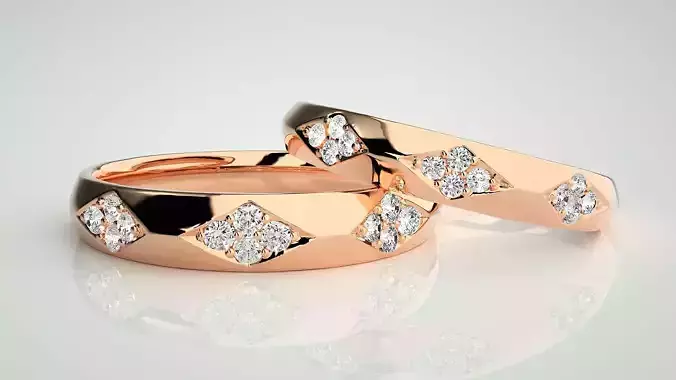 Diamond Couple Band Ring 3dm stl render detail 3D print model
