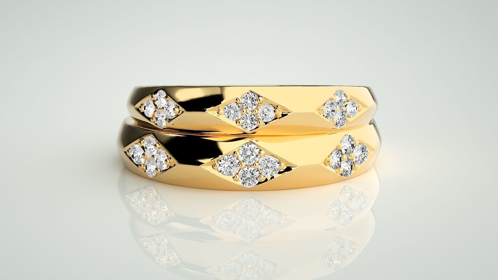 Diamond Couple Band Ring 3dm stl render detail 3D print model_11