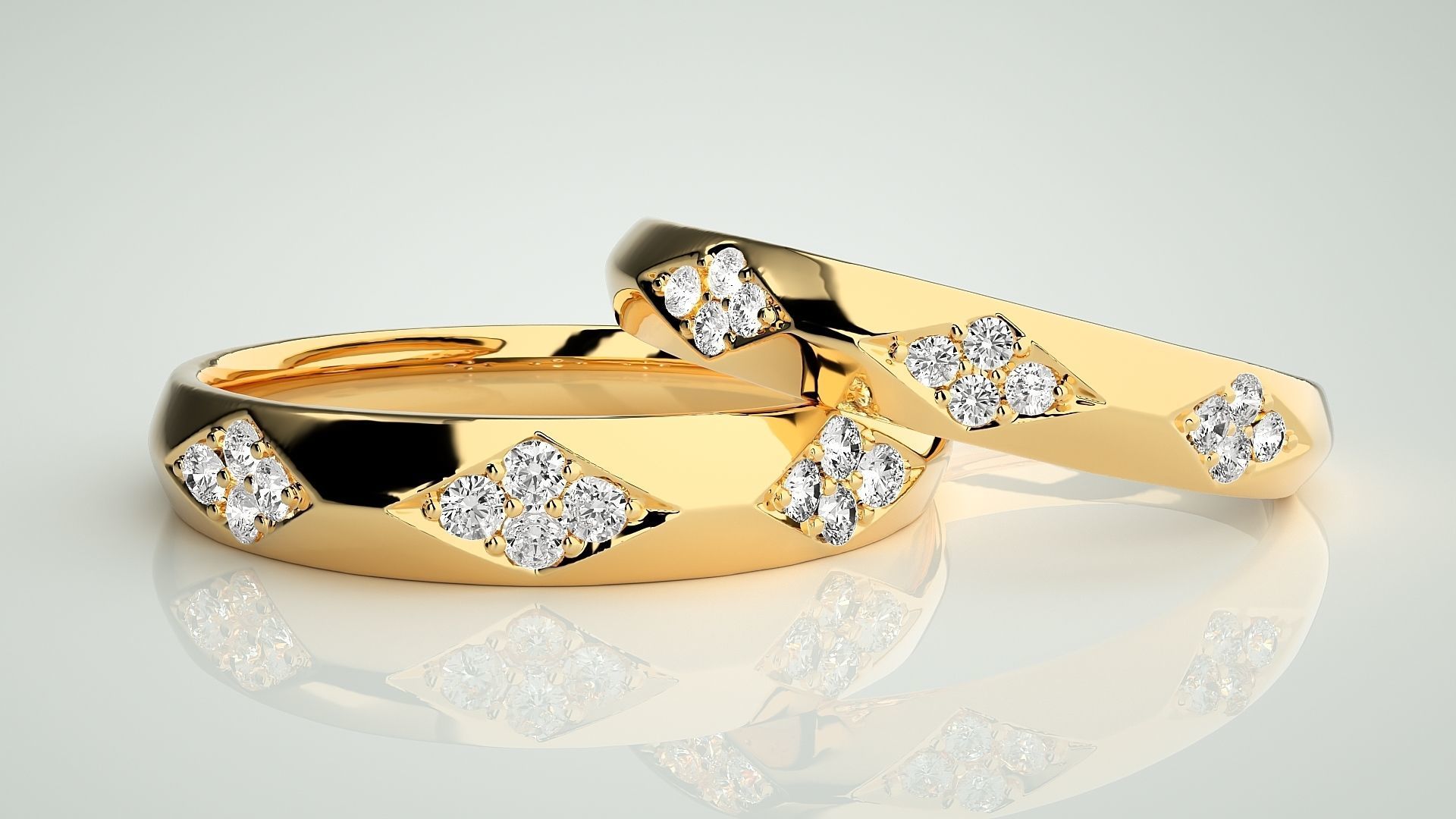 Diamond Couple Band Ring 3dm stl render detail 3D print model_9