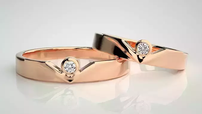 Solitaire Couple Band Ring 3dm stl render detail