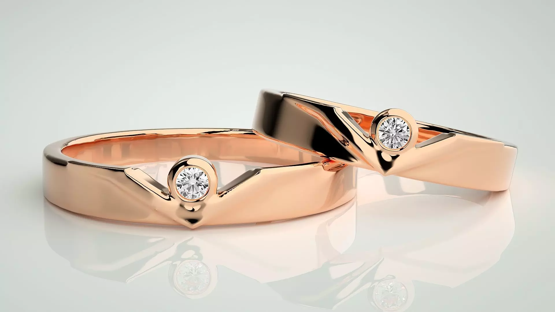 Solitaire Couple Band Ring 3dm stl render detail 3D print model_0