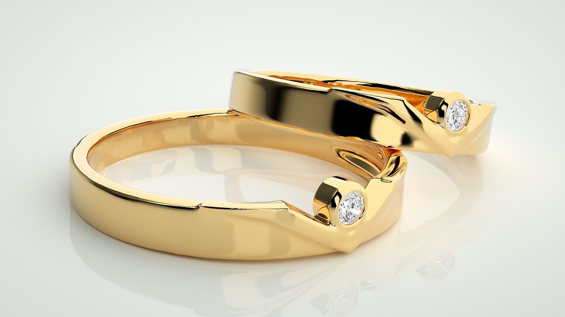 Solitaire Couple Band Ring 3dm stl render detail 3D print model_10