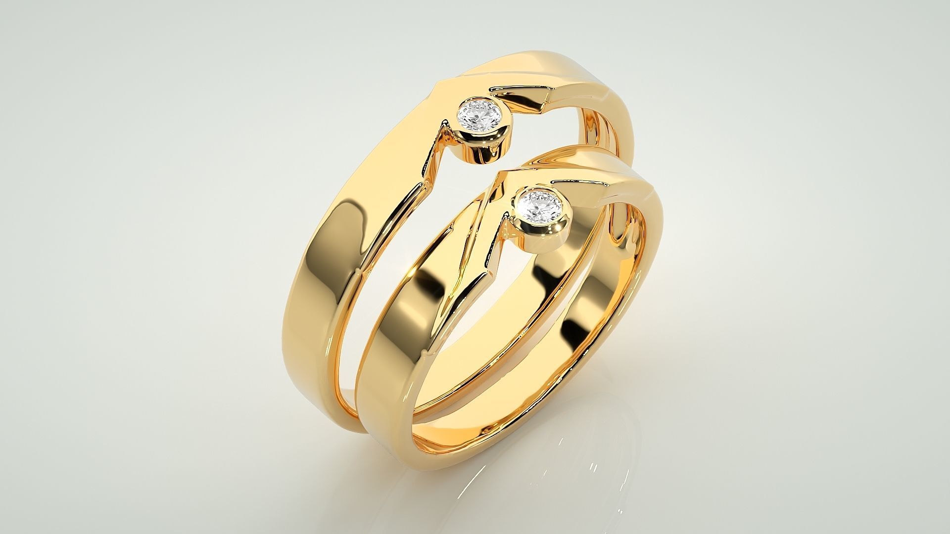 Solitaire Couple Band Ring 3dm stl render detail 3D print model_12