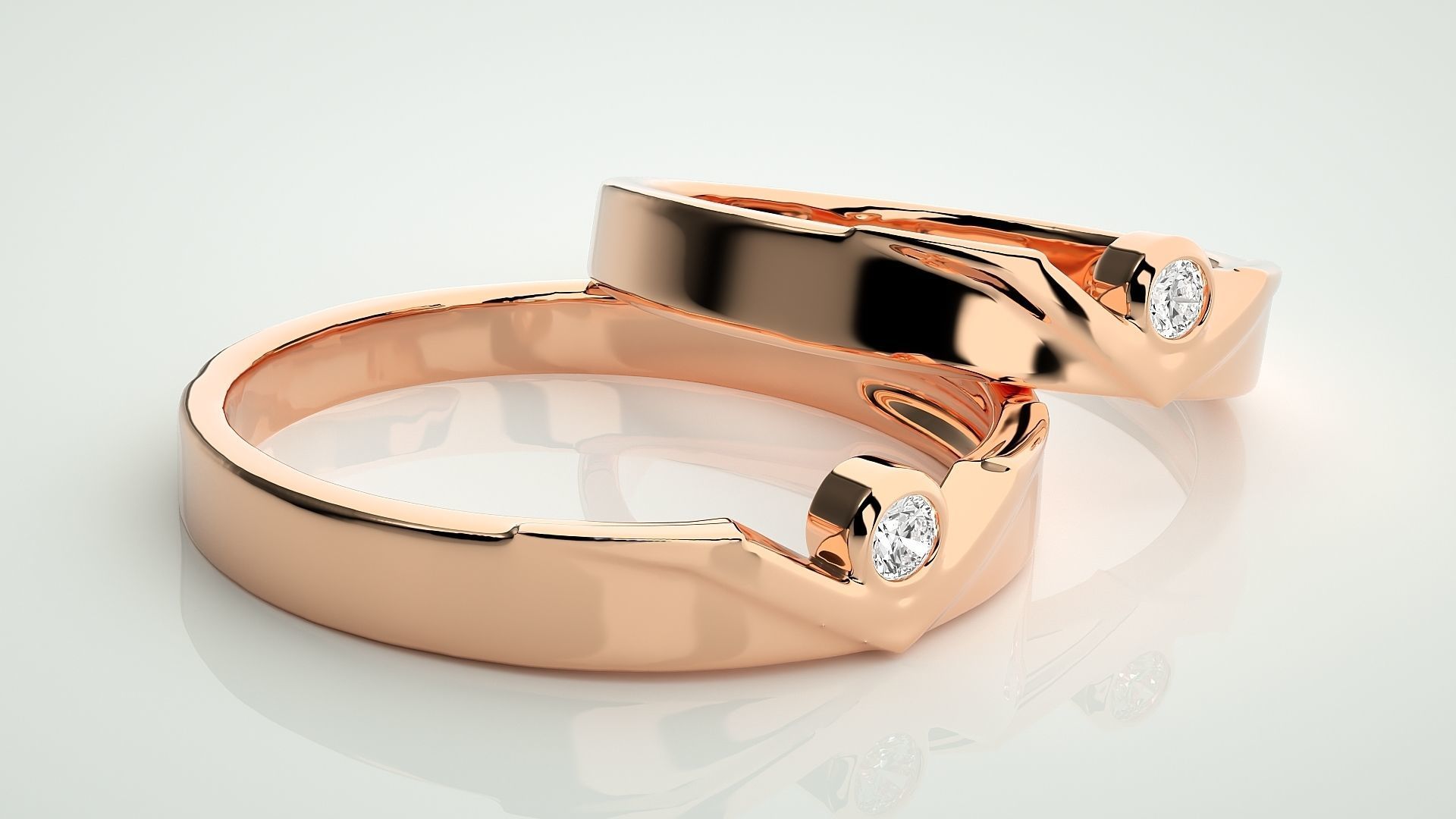 Solitaire Couple Band Ring 3dm stl render detail 3D print model_1