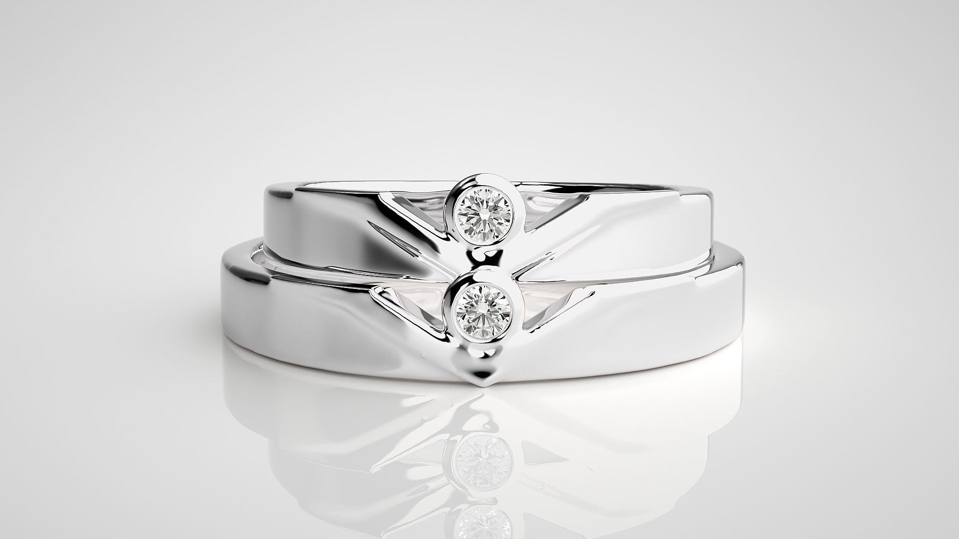 Solitaire Couple Band Ring 3dm stl render detail 3D print model_7