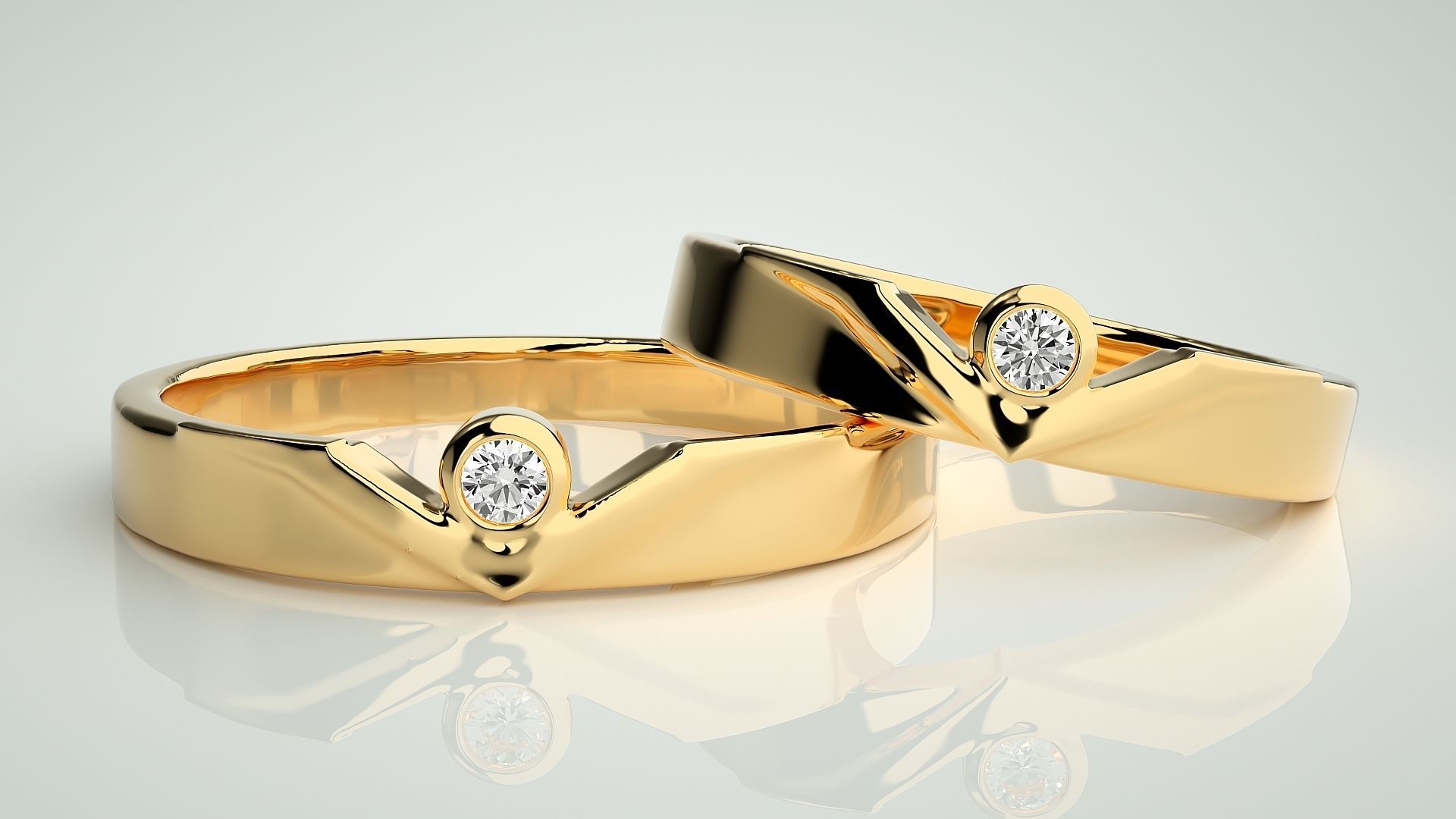 Solitaire Couple Band Ring 3dm stl render detail 3D print model_9