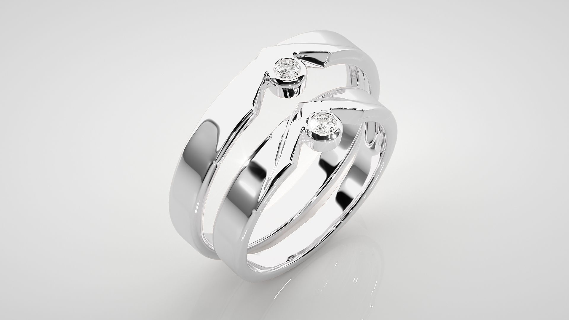 Solitaire Couple Band Ring 3dm stl render detail 3D print model_8