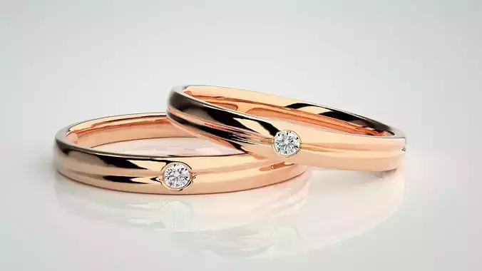 Solitaire Couple Band Ring 3dm stl render detail 