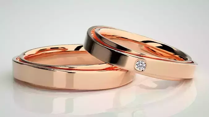 Solitaire Couple Band Ring 3dm stl render detail 