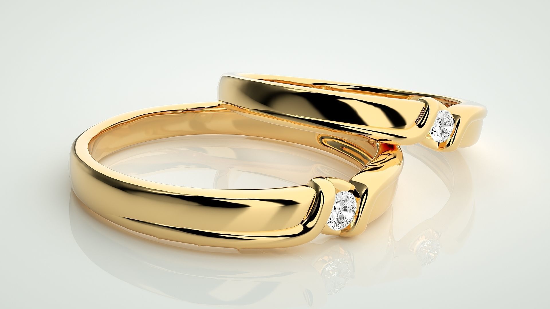 Solitaire Couple Band Ring 3dm stl render detail 3D print model_10