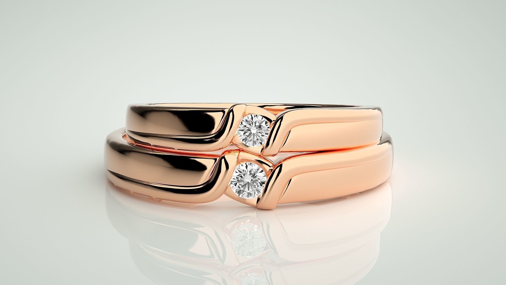 Solitaire Couple Band Ring 3dm stl render detail 3D print model_2