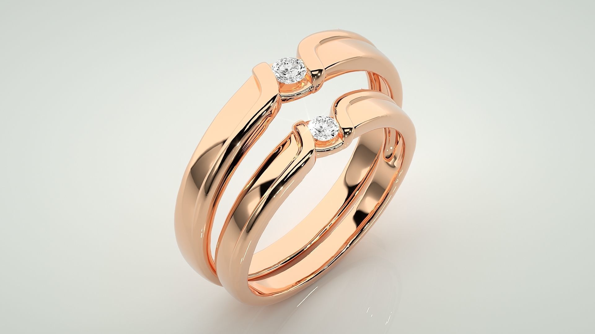 Solitaire Couple Band Ring 3dm stl render detail 3D print model_4
