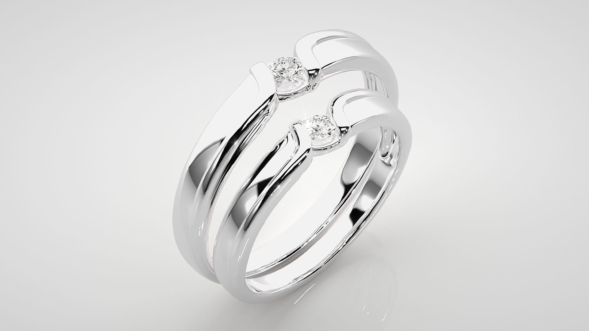 Solitaire Couple Band Ring 3dm stl render detail 3D print model_8