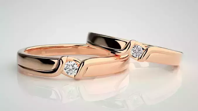 Solitaire Couple Band Ring 3dm stl render detail 