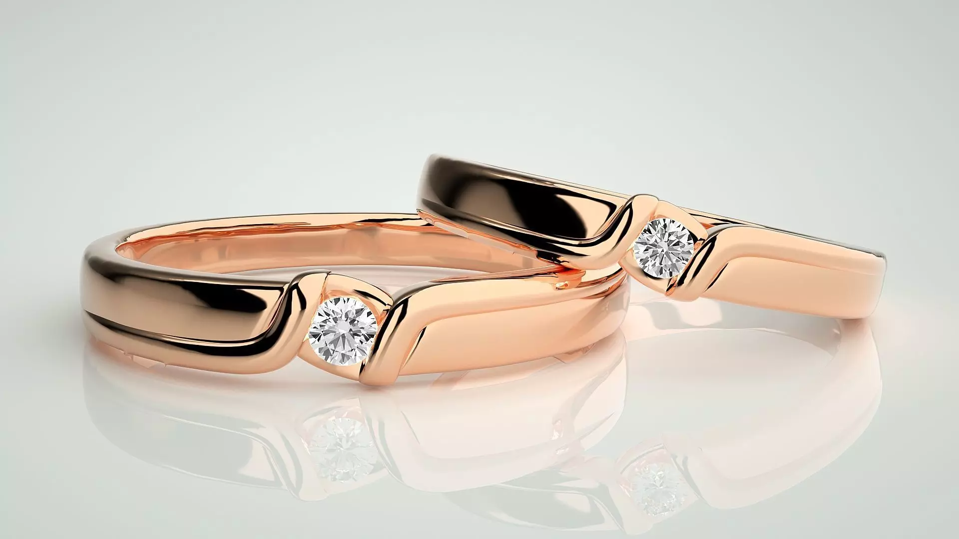 Solitaire Couple Band Ring 3dm stl render detail 3D print model_0