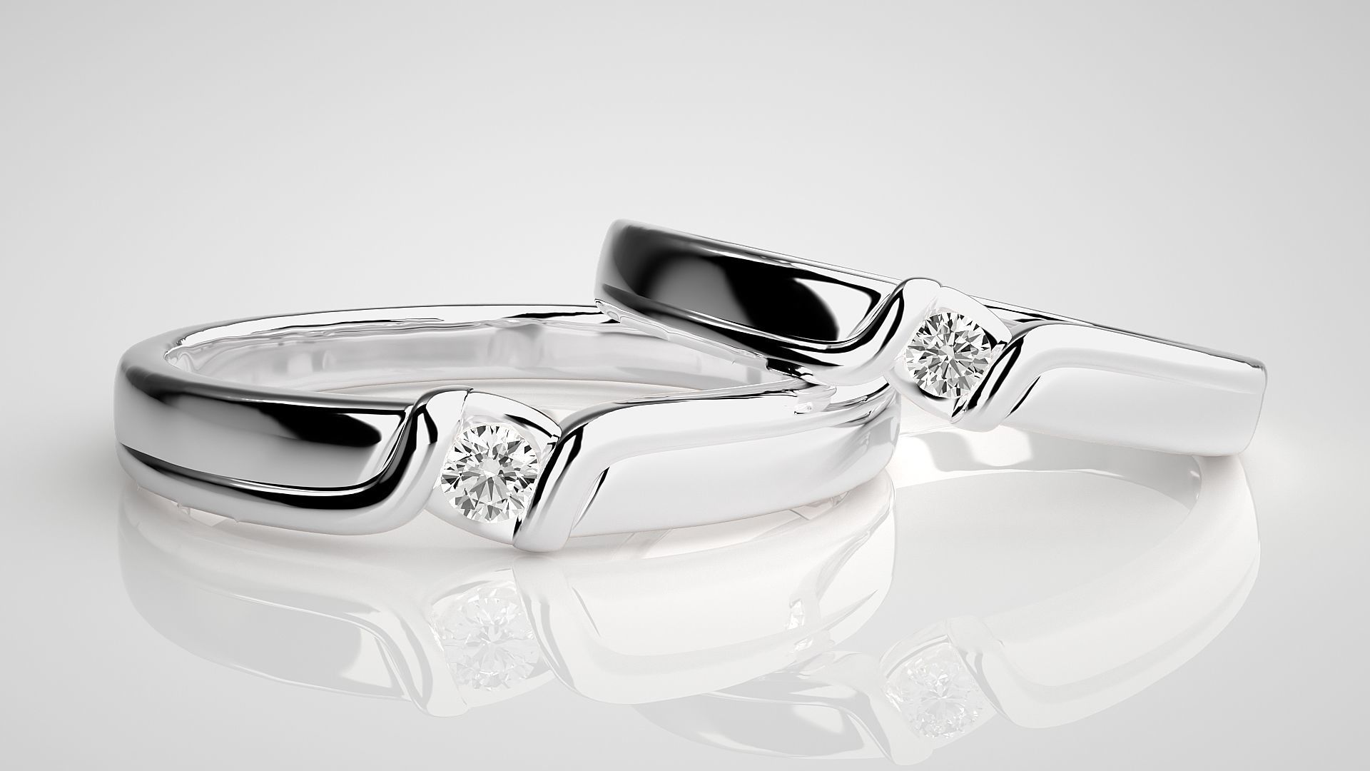 Solitaire Couple Band Ring 3dm stl render detail 3D print model_5