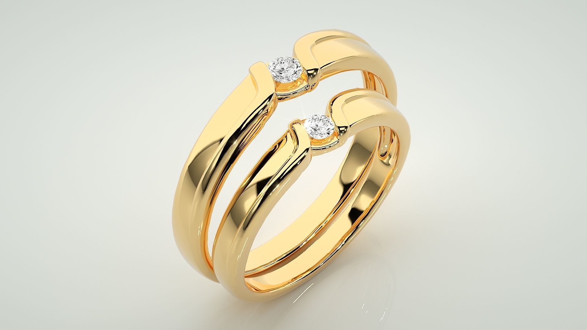 Solitaire Couple Band Ring 3dm stl render detail 3D print model_12