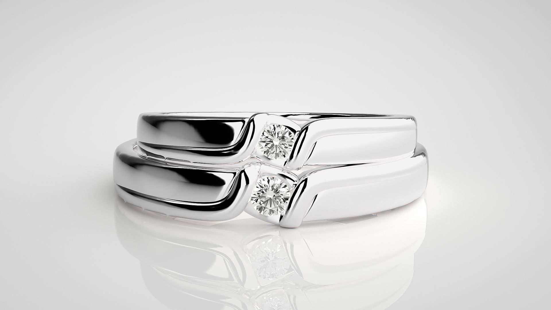 Solitaire Couple Band Ring 3dm stl render detail 3D print model_7
