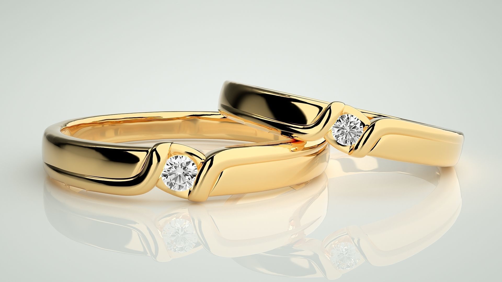 Solitaire Couple Band Ring 3dm stl render detail 3D print model_9