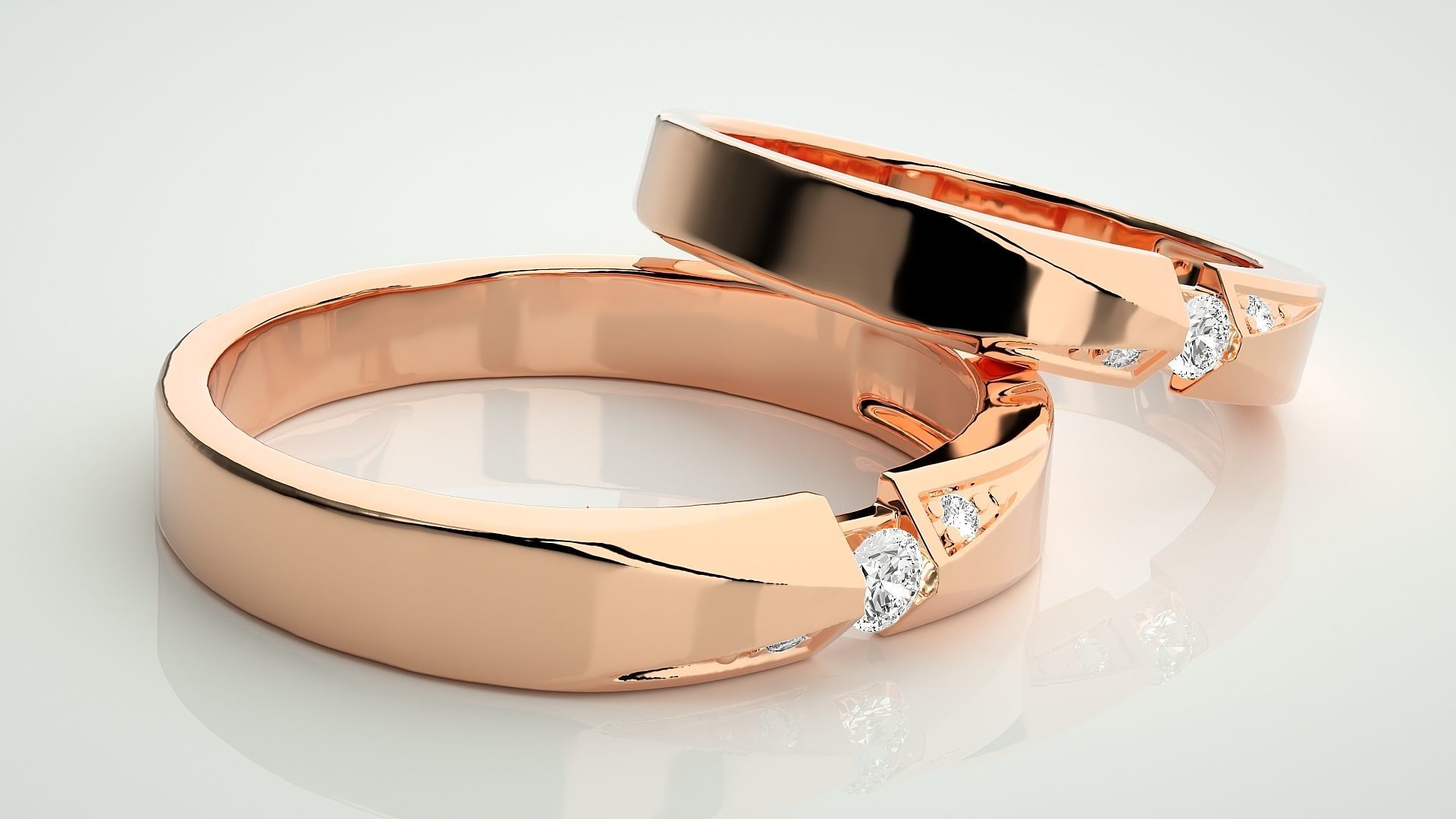 Tri-Diamond Couple Band Ring 3dm stl render detail  3D print model_1