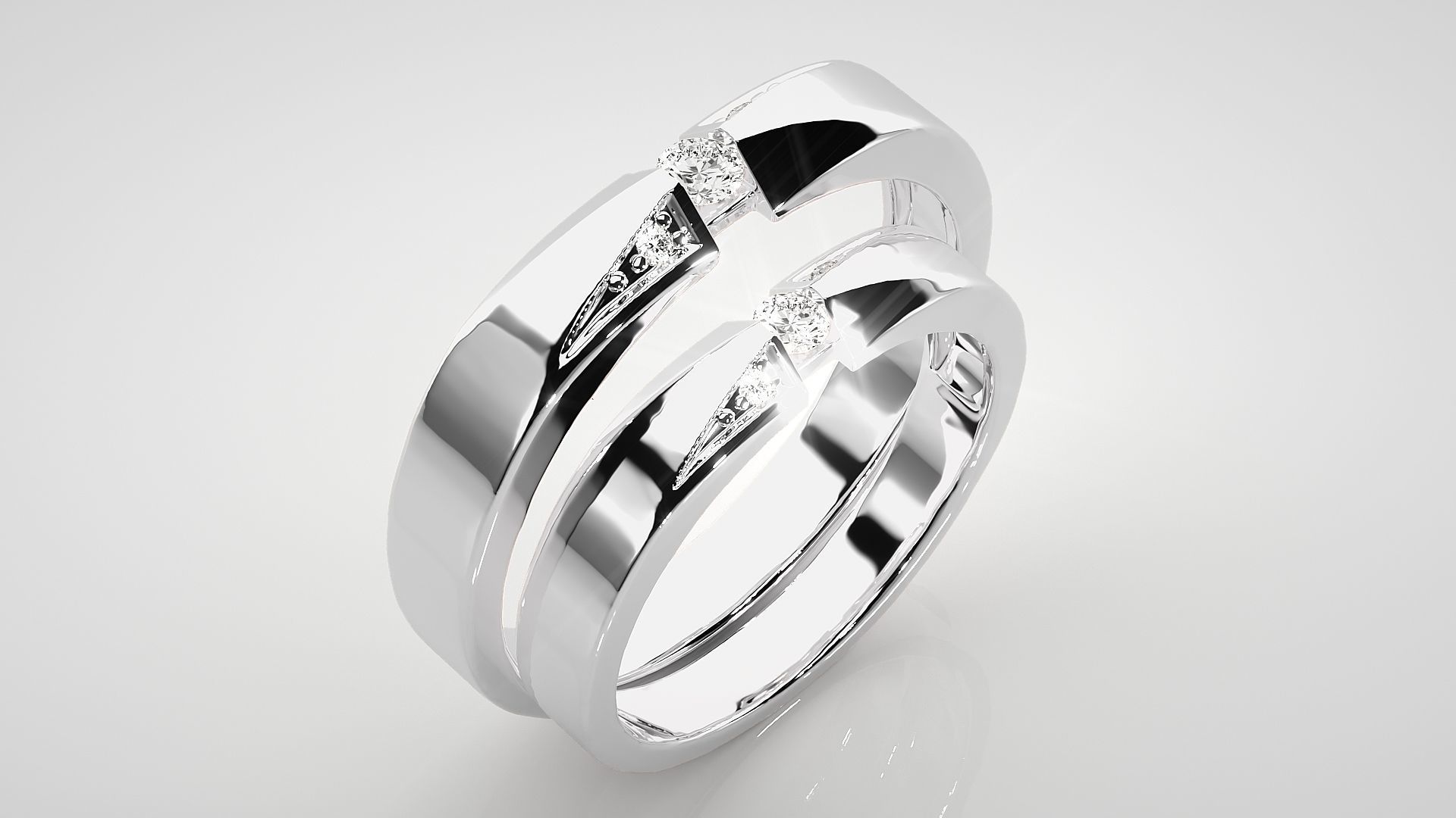 Tri-Diamond Couple Band Ring 3dm stl render detail  3D print model_8