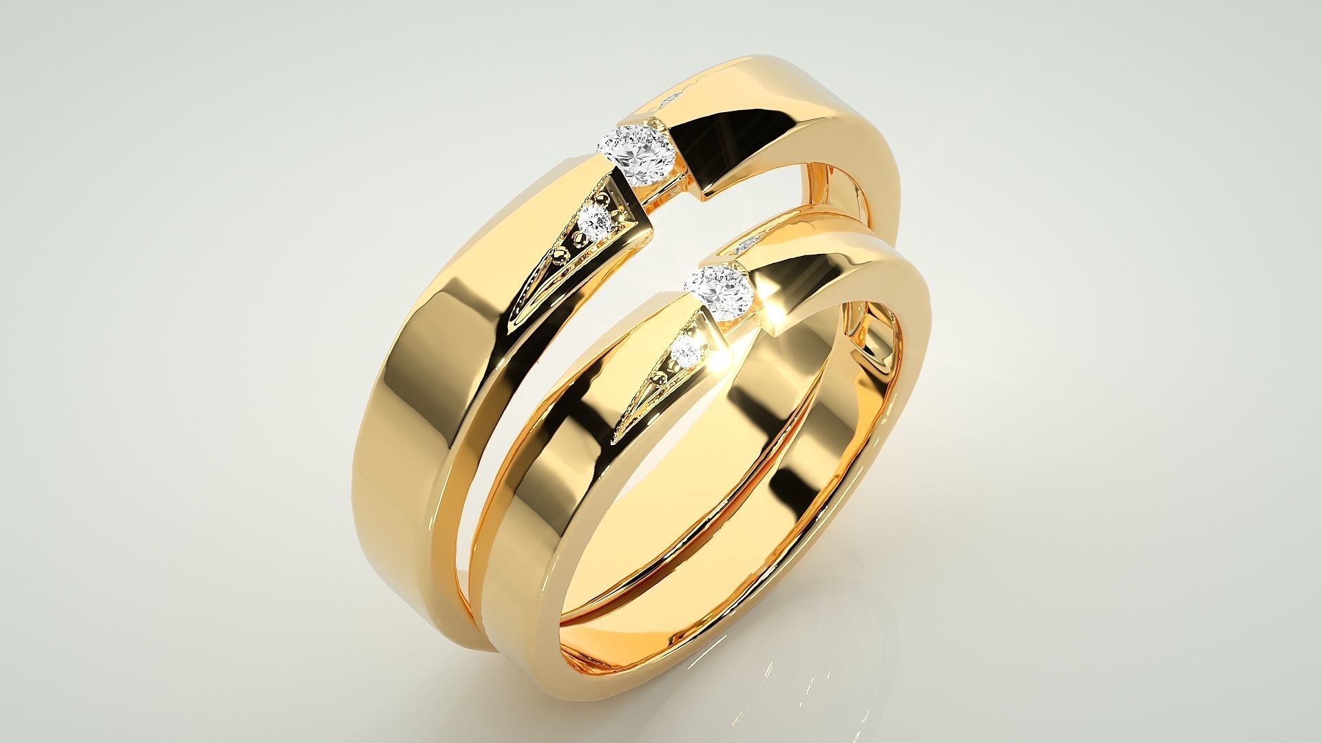 Tri-Diamond Couple Band Ring 3dm stl render detail  3D print model_12