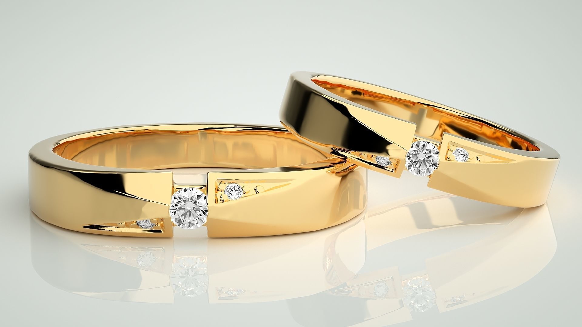 Tri-Diamond Couple Band Ring 3dm stl render detail  3D print model_9