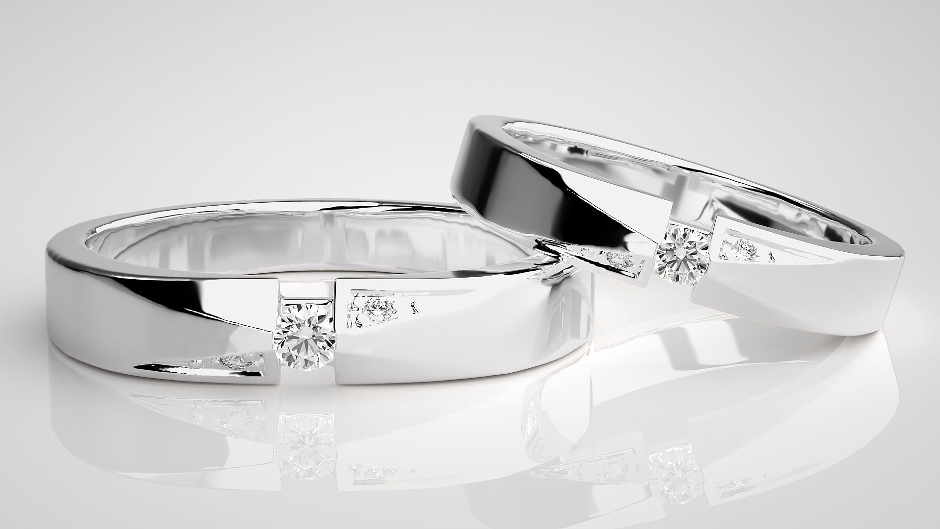 Tri-Diamond Couple Band Ring 3dm stl render detail  3D print model_4