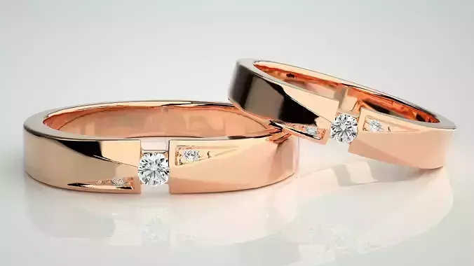 Tri-Diamond Couple Band Ring 3dm stl render detail  3D print model