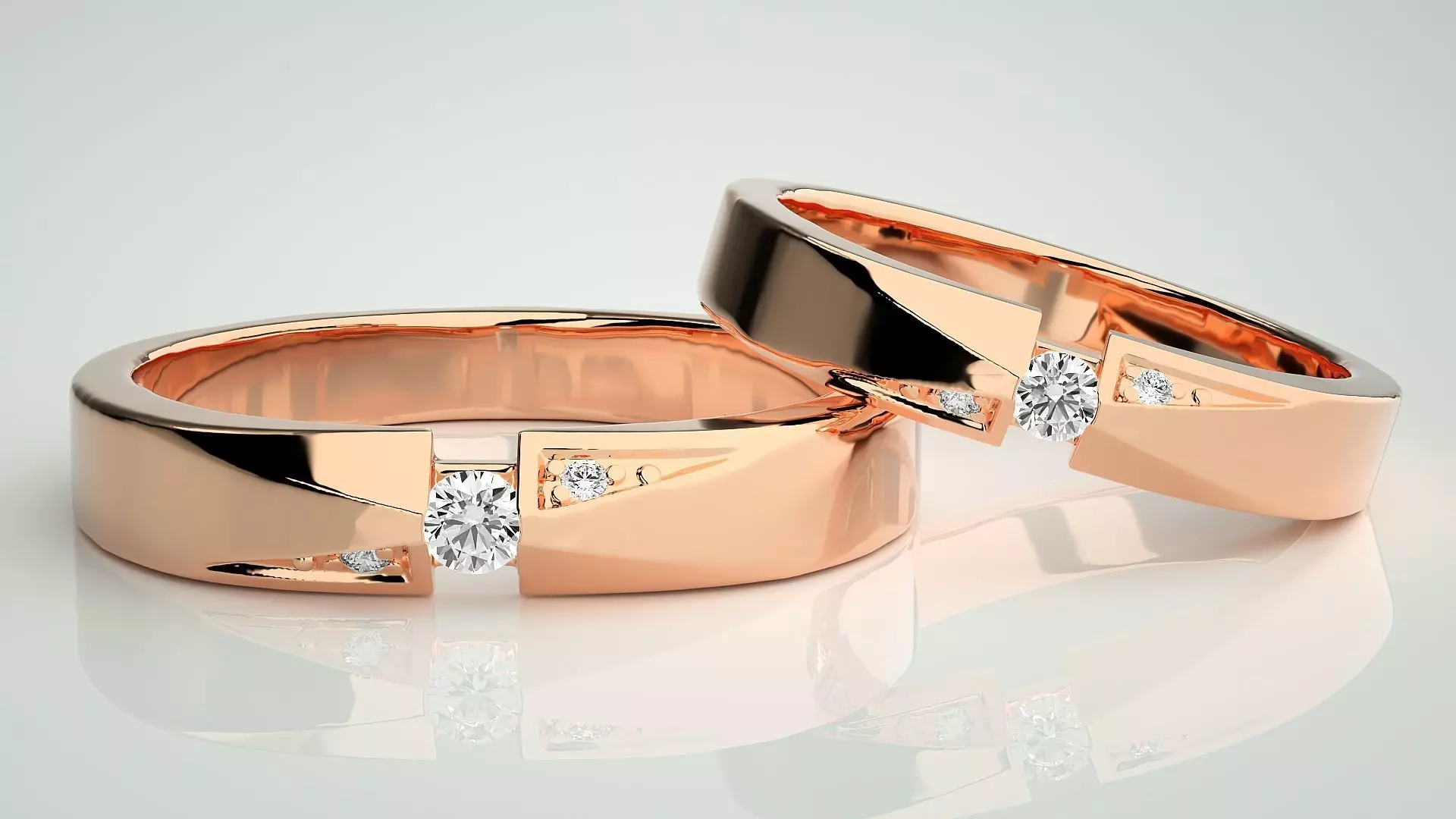 Tri-Diamond Couple Band Ring 3dm stl render detail  3D print model_0