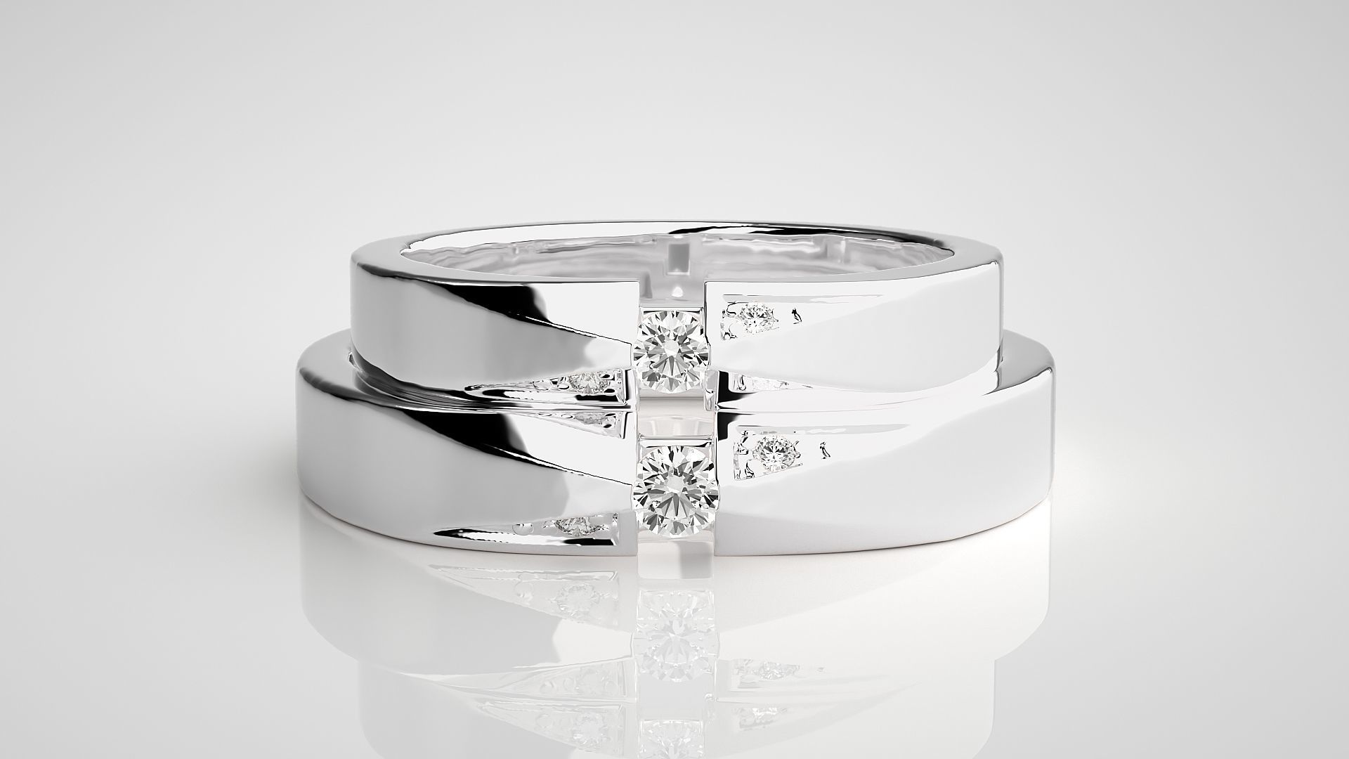 Tri-Diamond Couple Band Ring 3dm stl render detail  3D print model_7