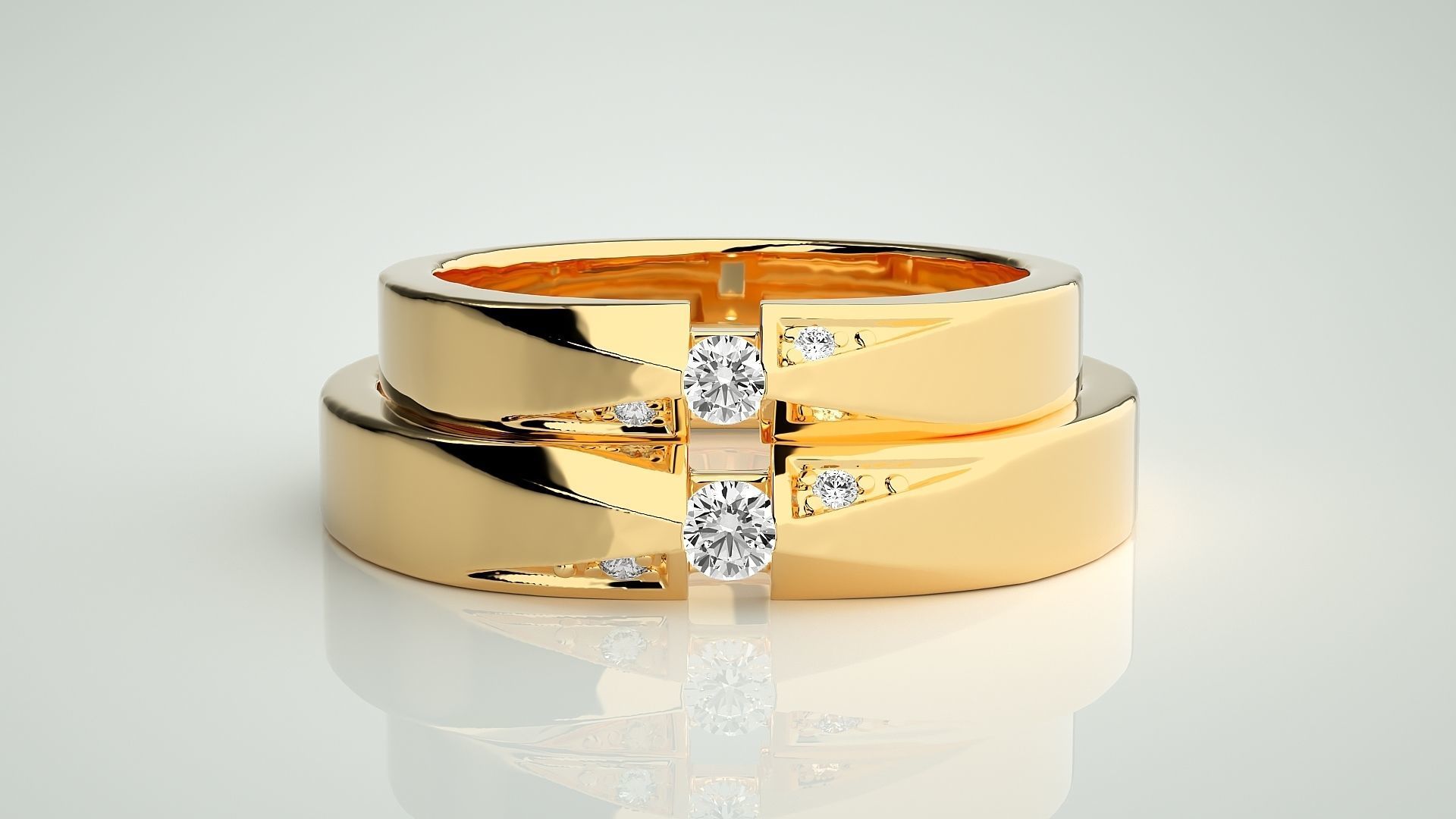 Tri-Diamond Couple Band Ring 3dm stl render detail  3D print model_11
