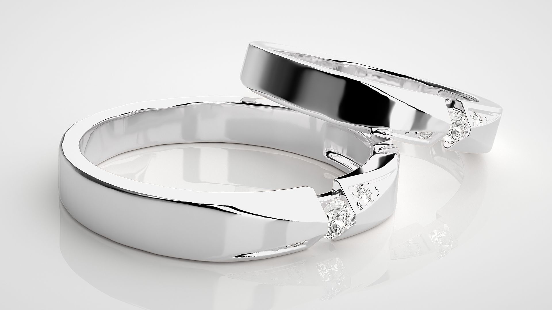 Tri-Diamond Couple Band Ring 3dm stl render detail  3D print model_5