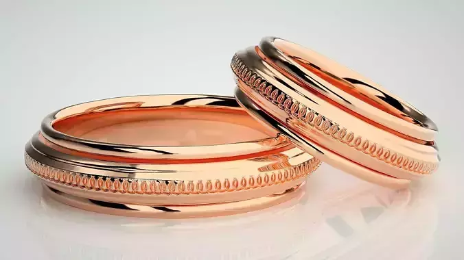 Plain Gold Couple Band Ring 3dm stl render detail 