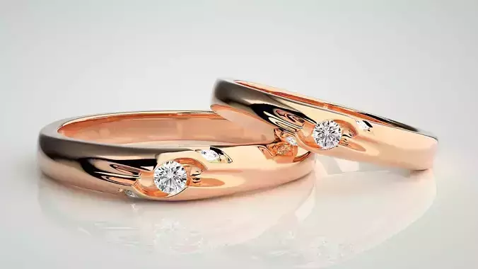 Tri-Diamond Couple Band Ring 3dm stl render detail  3D print model
